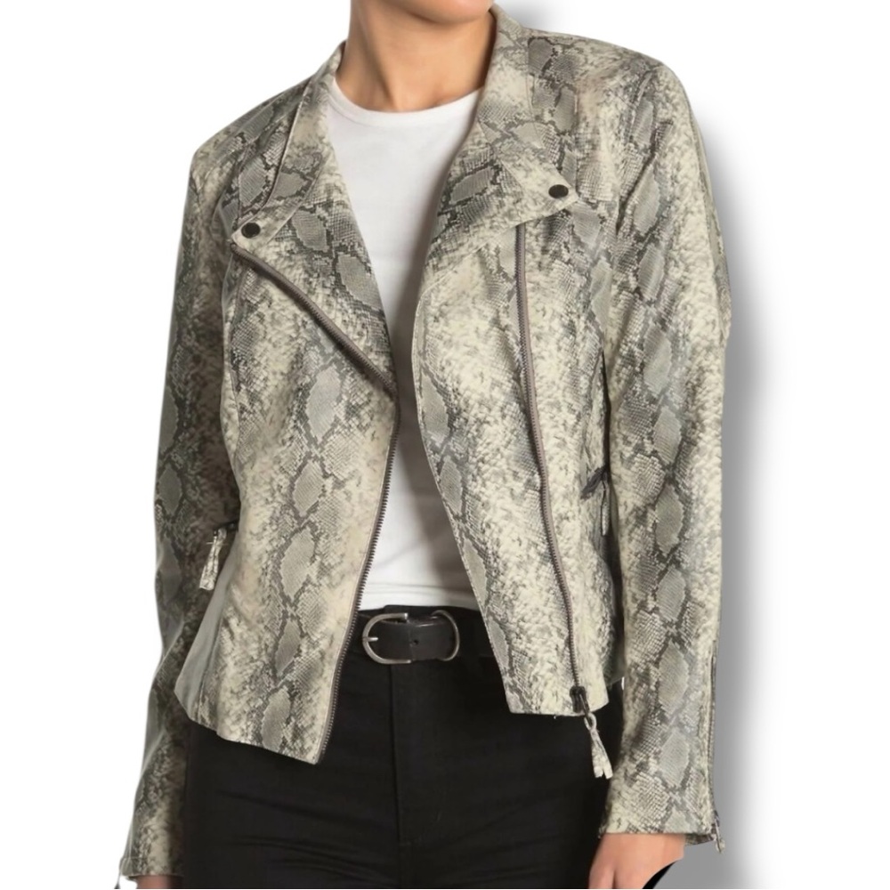 Blank NYC Faux Leather Moto Jacket Snakeskin Print L